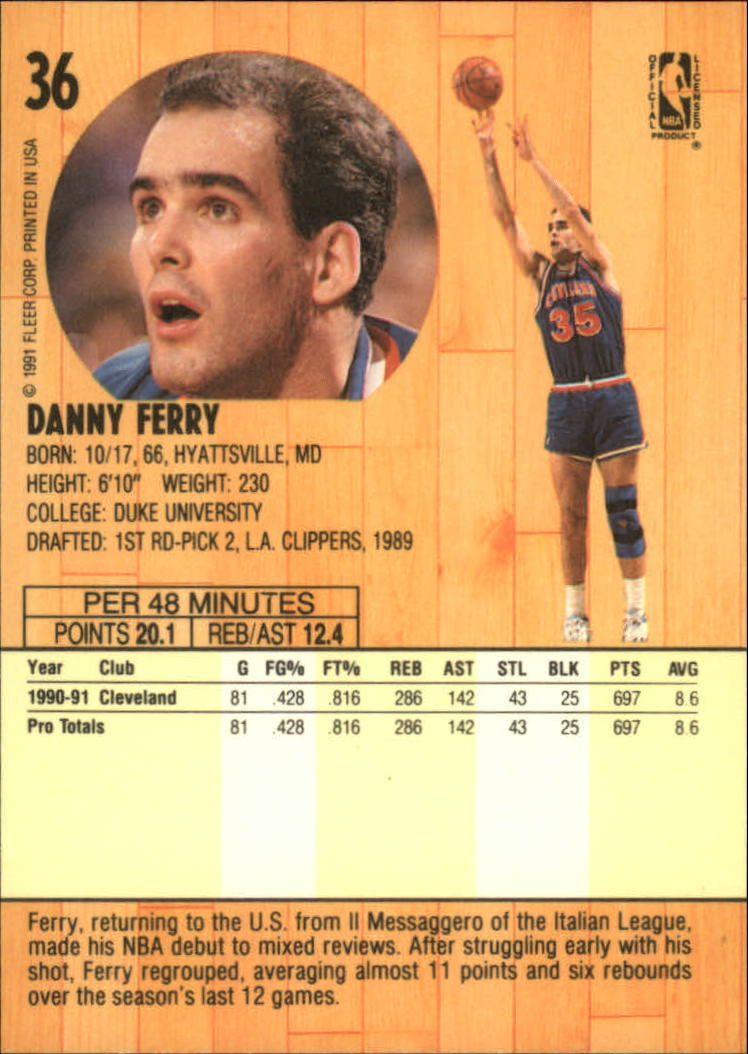 1991-92 Fleer #36 Danny Ferry back image