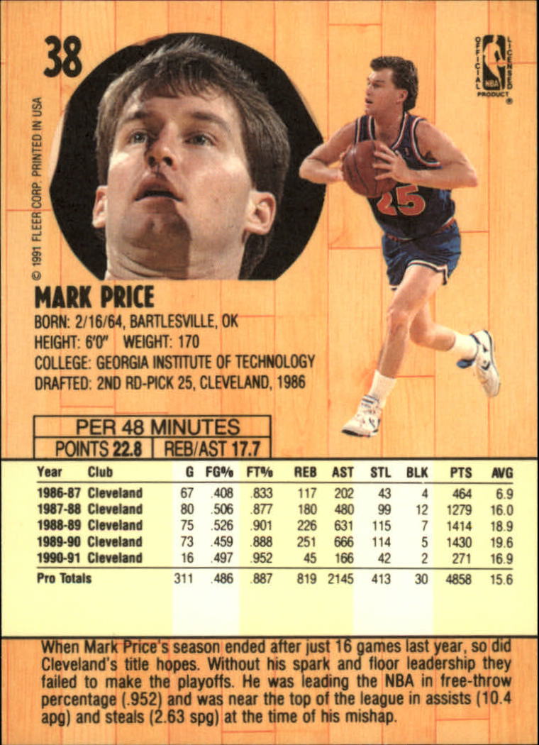1991-92 Fleer #38 Mark Price back image