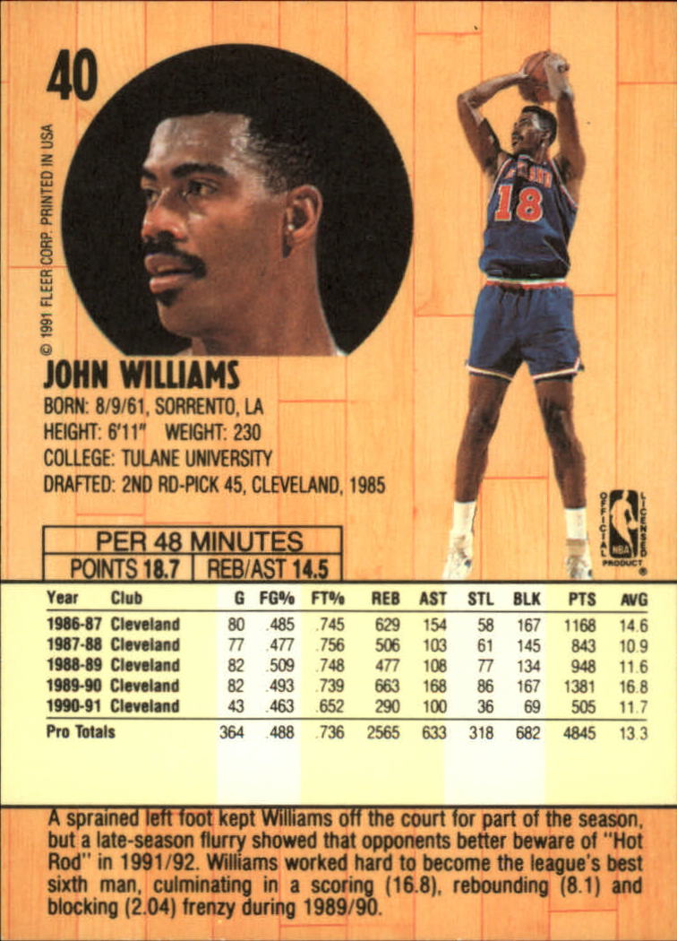 1991-92 Fleer #40 Hot Rod Williams back image