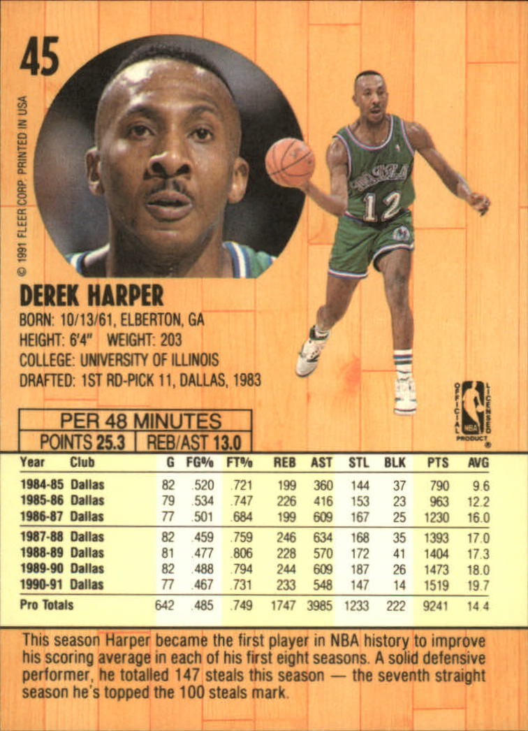 1991-92 Fleer #45 Derek Harper back image