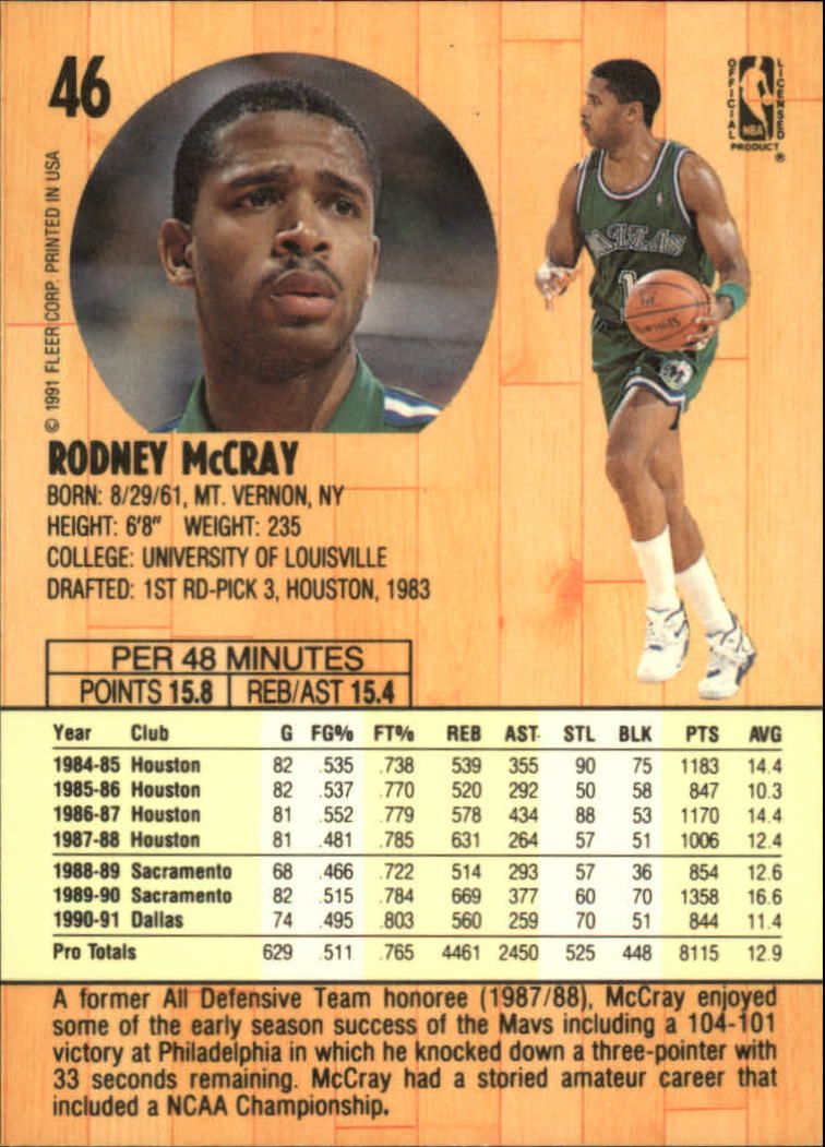 1991-92 Fleer #46 Rodney McCray back image
