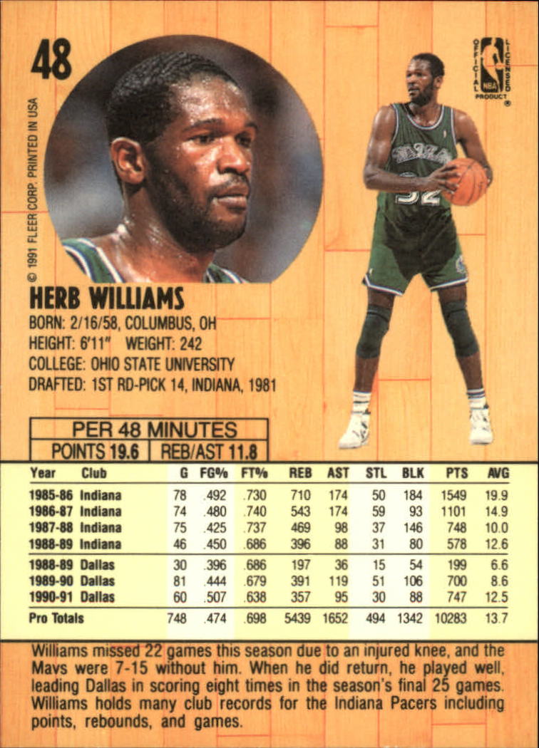 1991-92 Fleer #48 Herb Williams back image