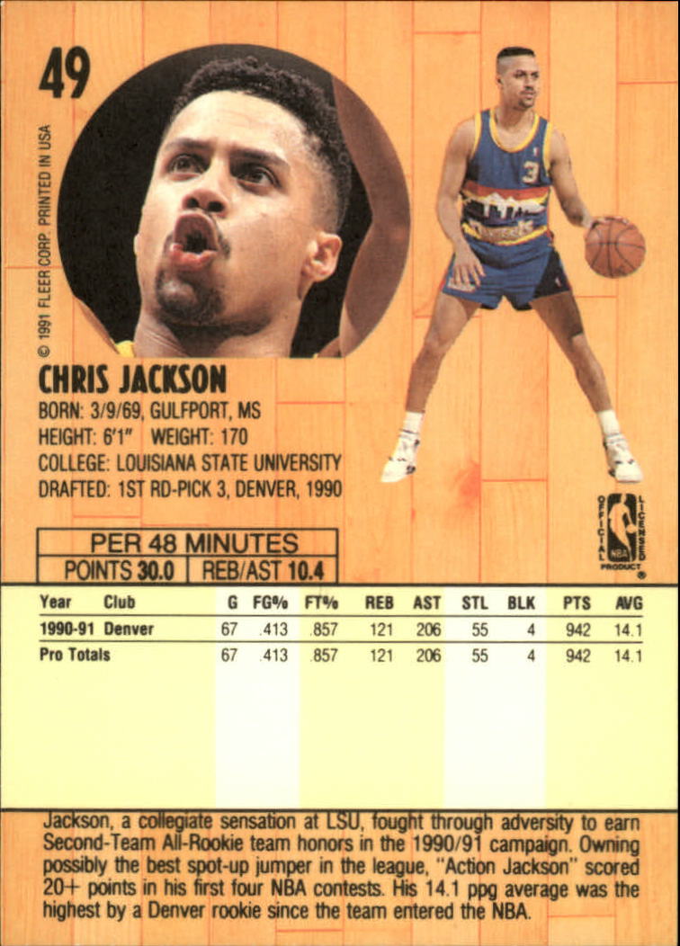 1991-92 Fleer #49 Chris Jackson back image