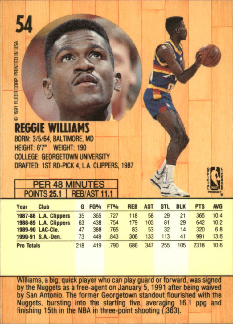 1991-92 Fleer #54 Reggie Williams back image