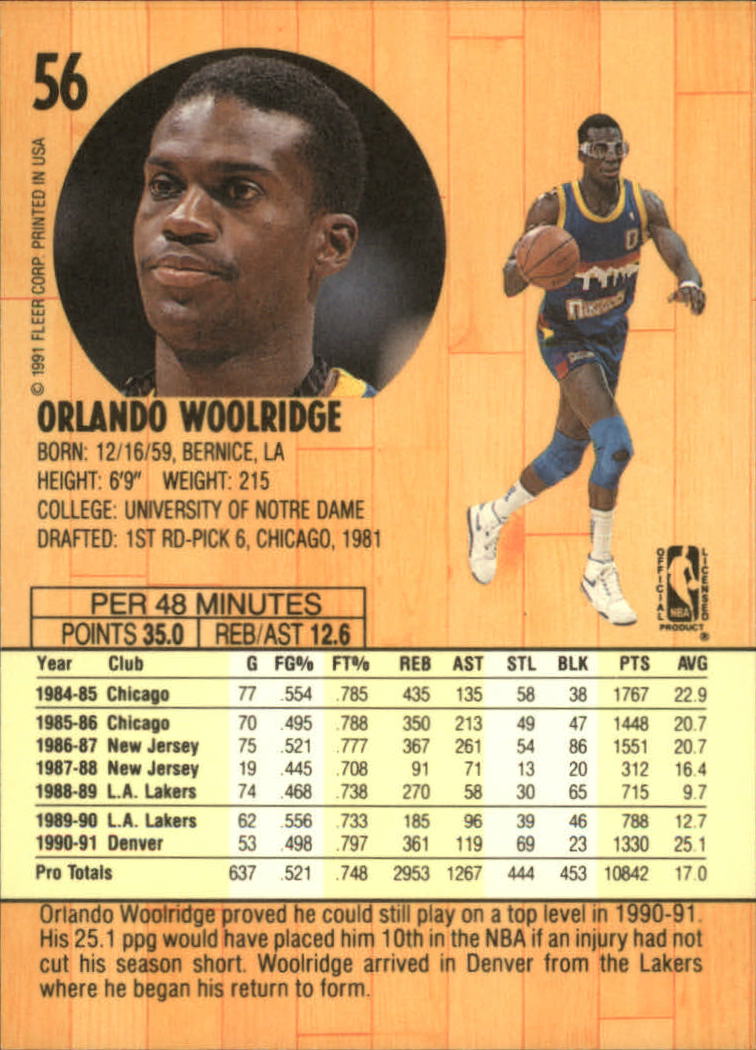 1991-92 Fleer #56 Orlando Woolridge back image