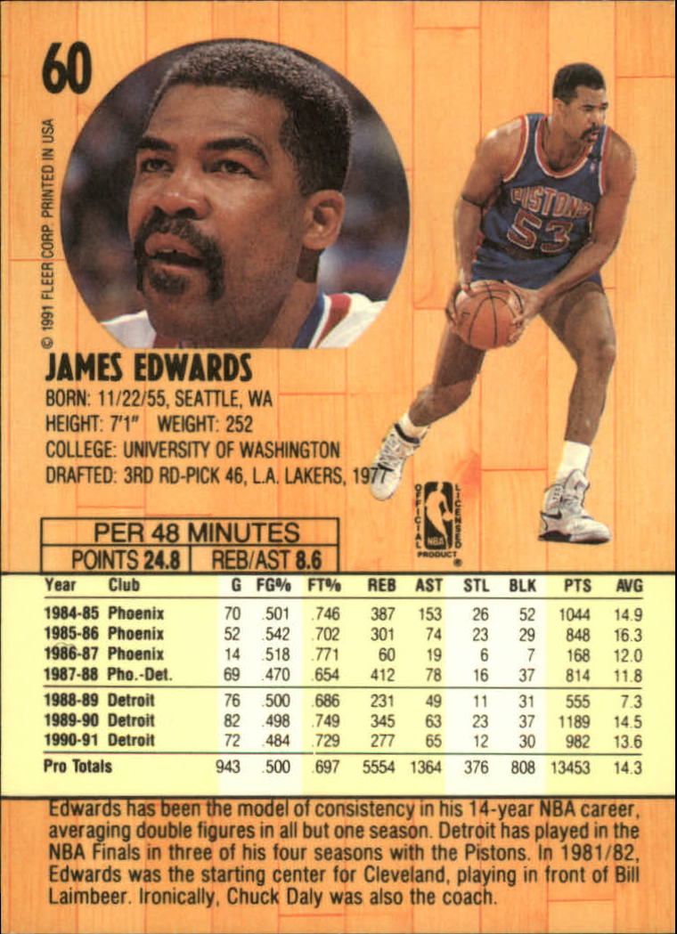 1991-92 Fleer #60 James Edwards back image