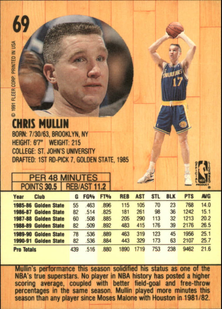 1991-92 Fleer #69 Chris Mullin back image