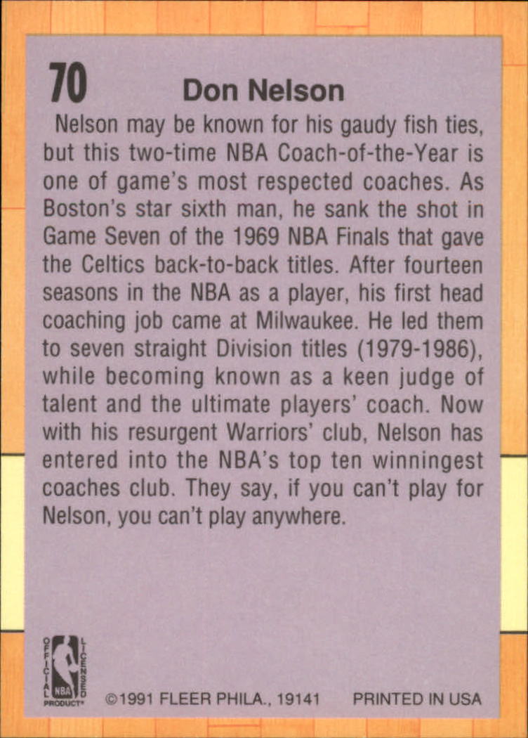 1991-92 Fleer #70 Don Nelson CO back image