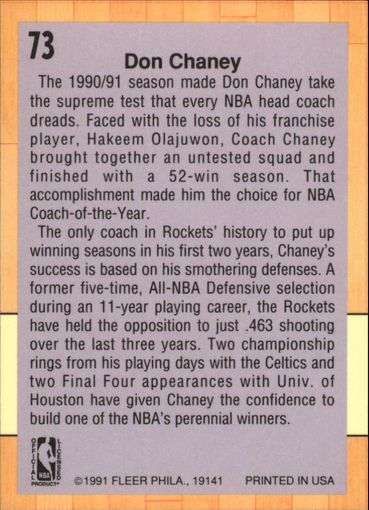 1991-92 Fleer #73 Don Chaney CO back image