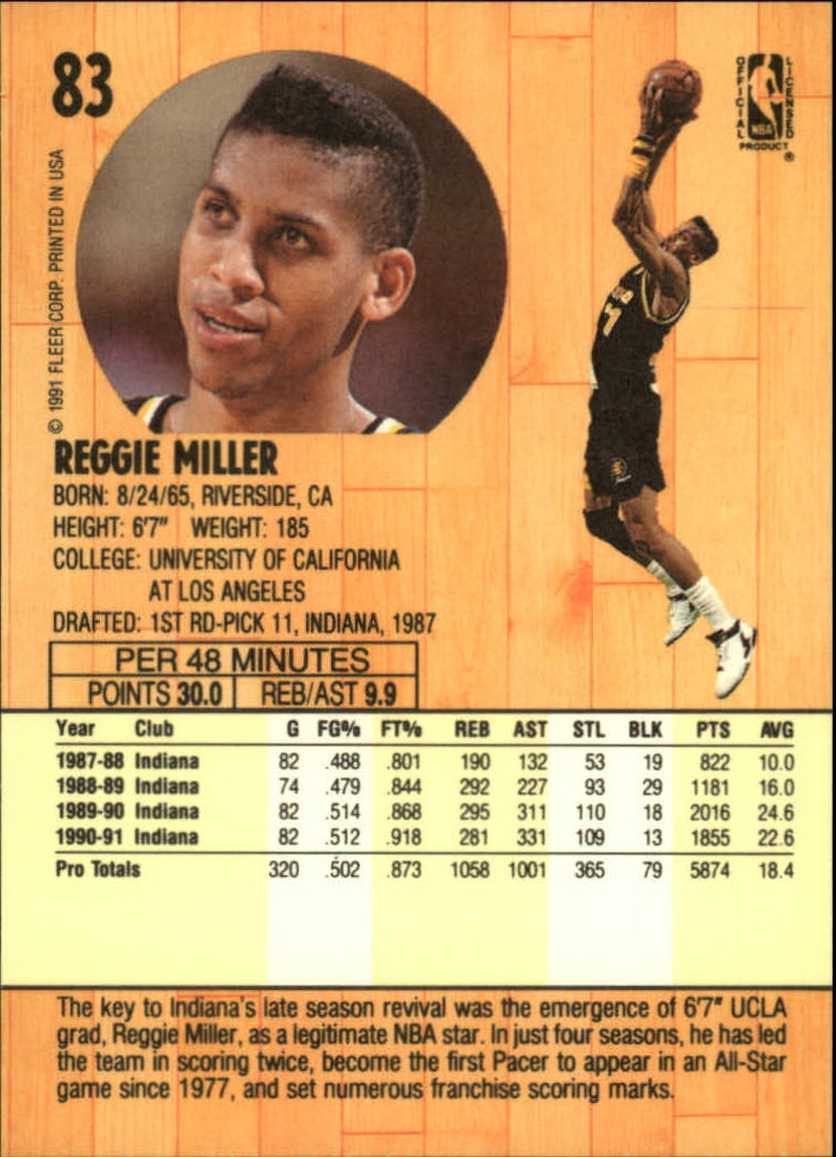 1991-92 Fleer #83 Reggie Miller back image