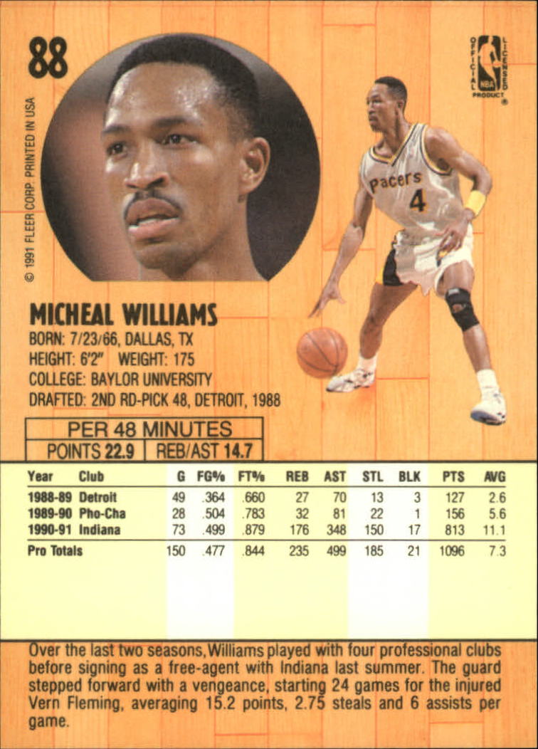 1991-92 Fleer #88 Micheal Williams back image