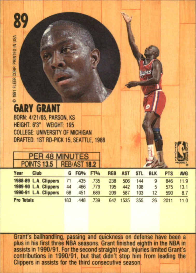 1991-92 Fleer #89 Gary Grant back image