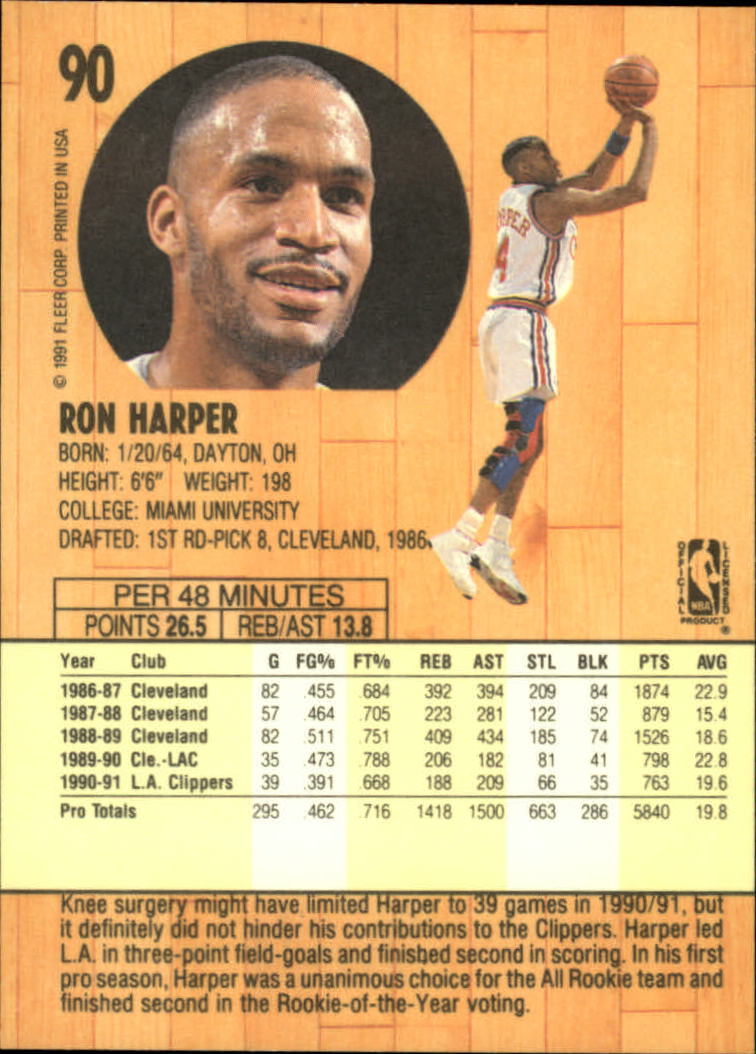 1991-92 Fleer #90 Ron Harper back image