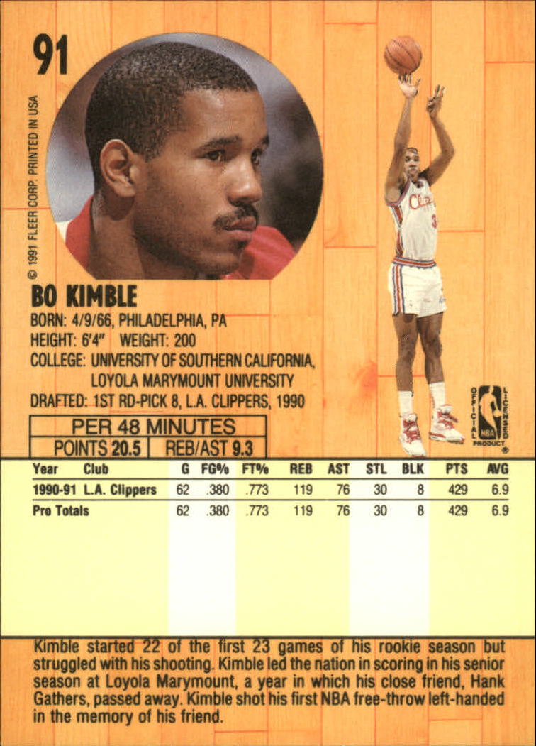 1991-92 Fleer #91 Bo Kimble back image