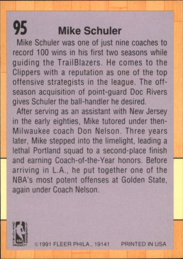 1991-92 Fleer #95 Mike Schuler CO back image