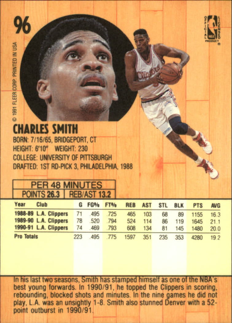 1991-92 Fleer #96 Charles Smith back image