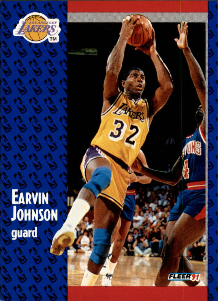 Los Angeles Lakers Basketball J2M 1990-91 Fleer #93 Magic Johnson NM+ 