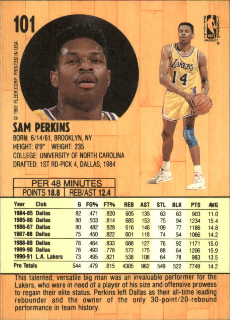 1991-92 Fleer #101 Sam Perkins back image