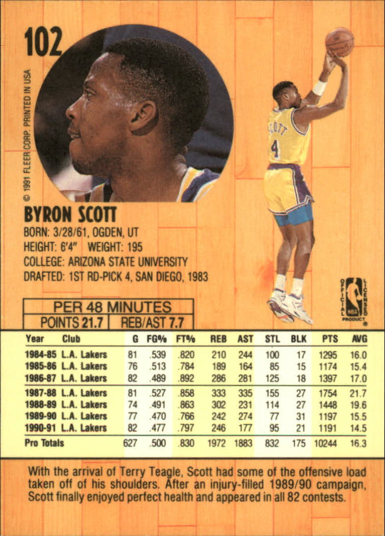 1991-92 Fleer #102 Byron Scott back image