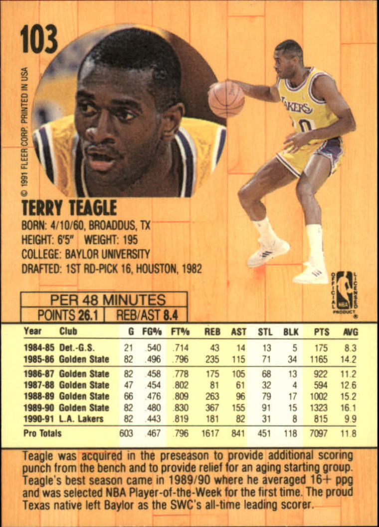 1991-92 Fleer #103 Terry Teagle back image