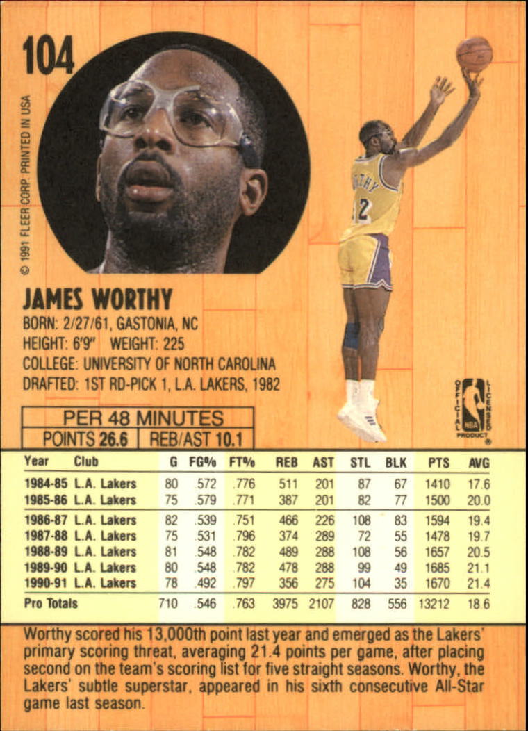 1991-92 Fleer #104 James Worthy back image