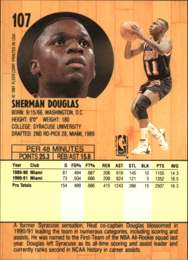 1991-92 Fleer #107 Sherman Douglas back image