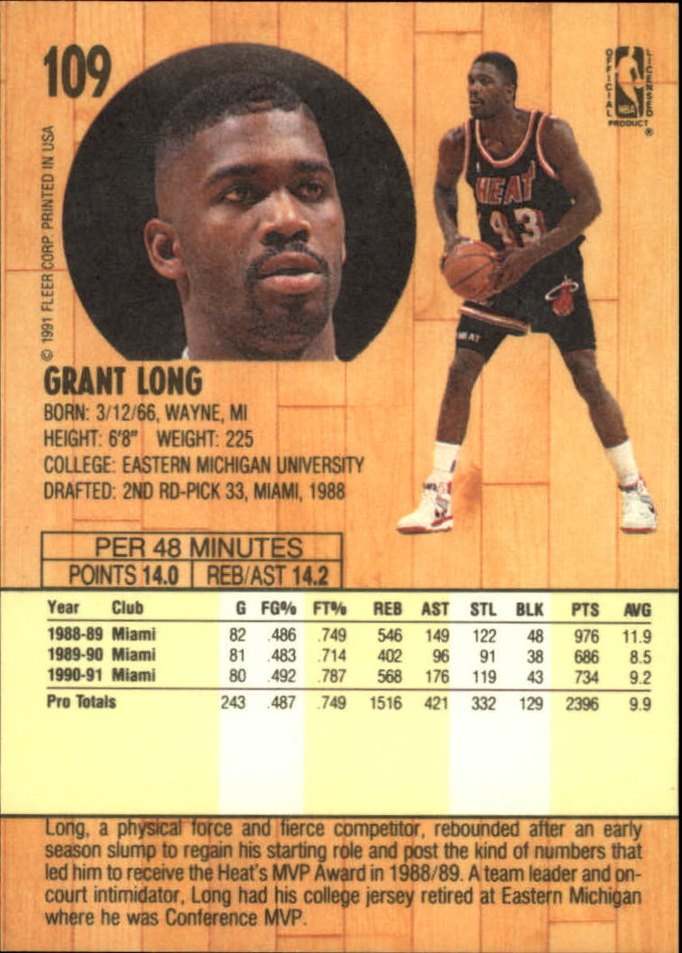 1991-92 Fleer #109 Grant Long back image