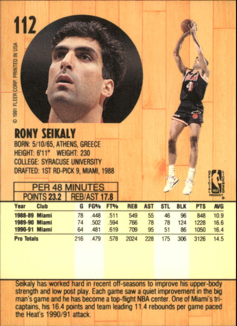 1991-92 Fleer #112 Rony Seikaly back image
