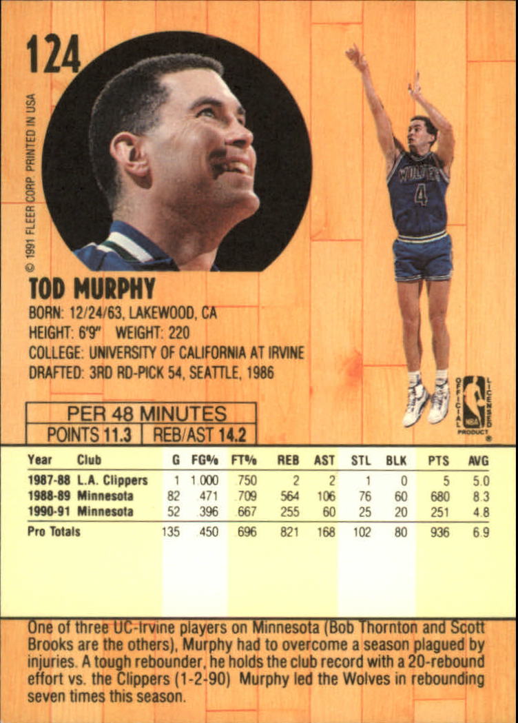1991-92 Fleer #124 Tod Murphy back image