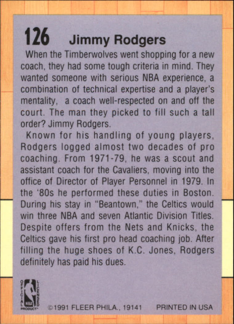 1991-92 Fleer #126 Jimmy Rodgers CO back image