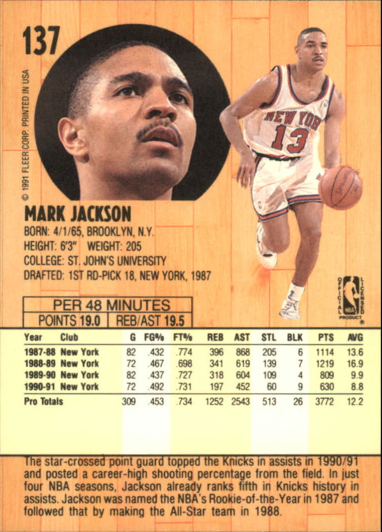 1991-92 Fleer #137 Mark Jackson back image