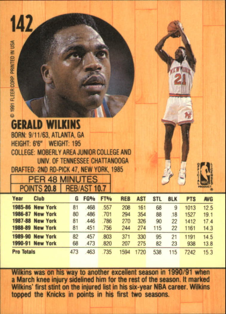 1991-92 Fleer #142 Gerald Wilkins back image