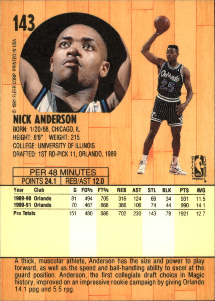 1991-92 Fleer #143 Nick Anderson back image