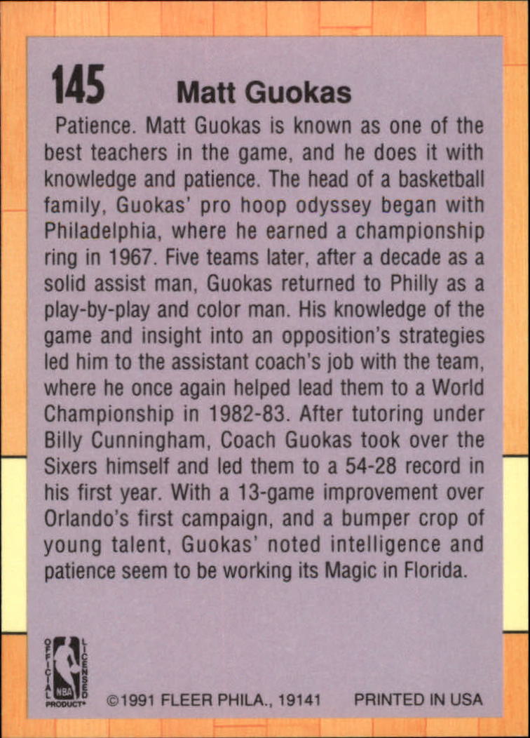 1991-92 Fleer #145 Matt Guokas CO back image
