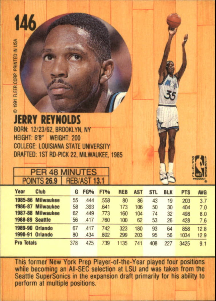 1991-92 Fleer #146 Jerry Reynolds back image