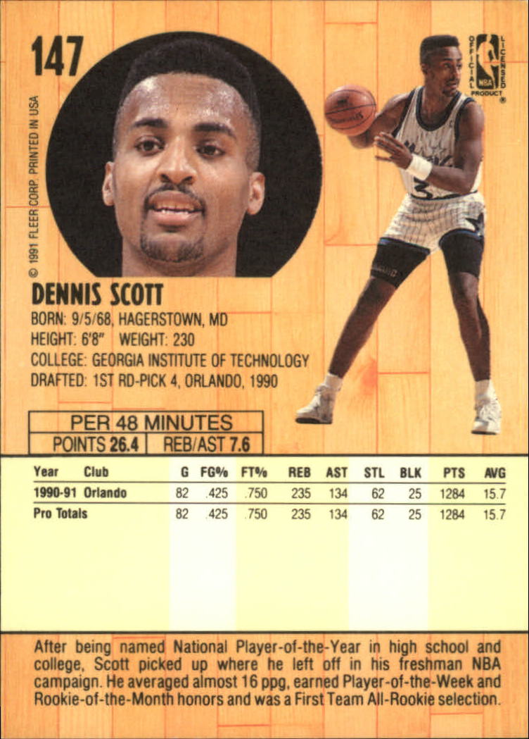 1991-92 Fleer #147 Dennis Scott back image