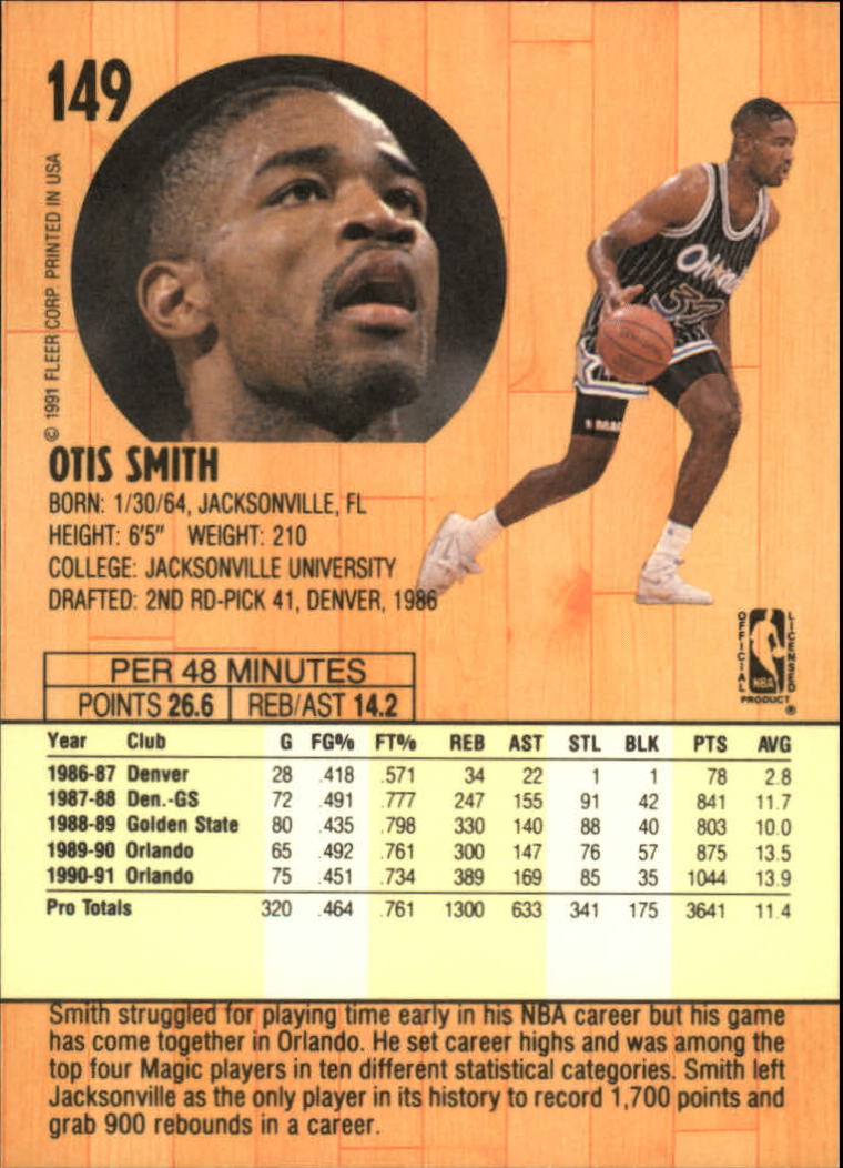 1991-92 Fleer #149 Otis Smith back image