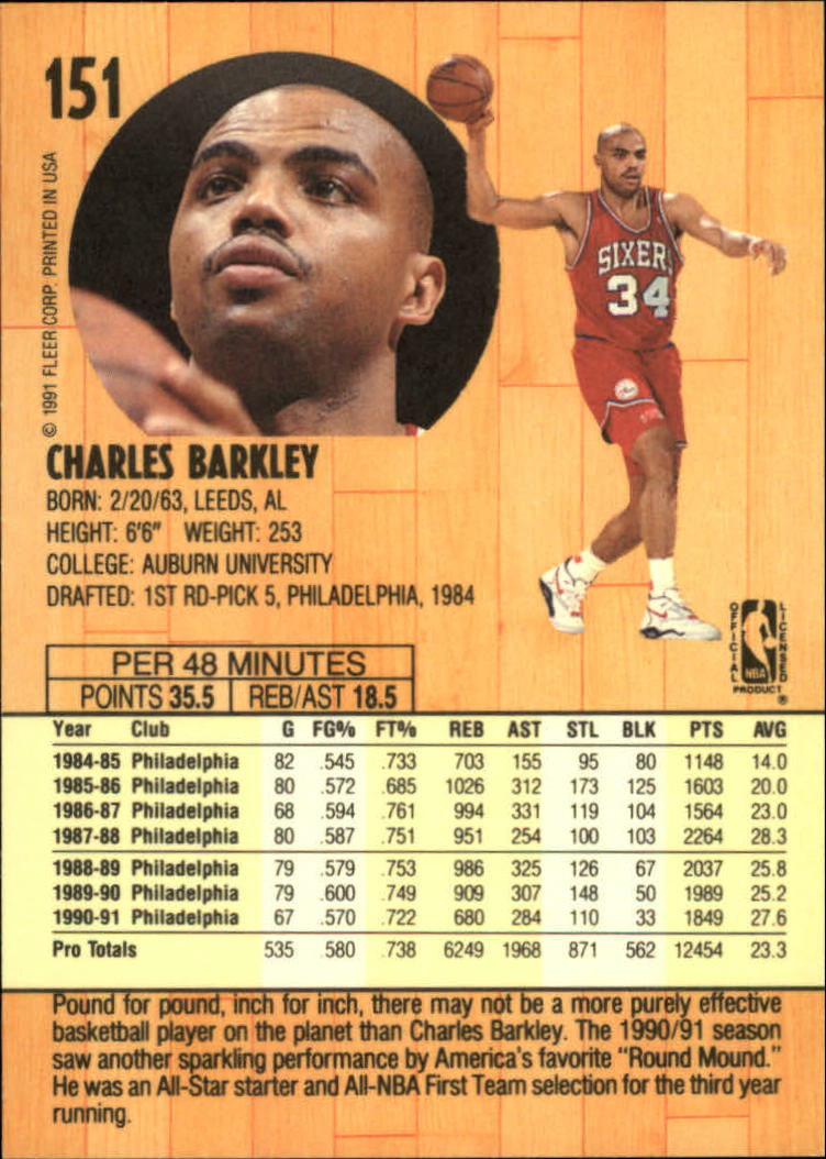 1991-92 Fleer #151 Charles Barkley back image