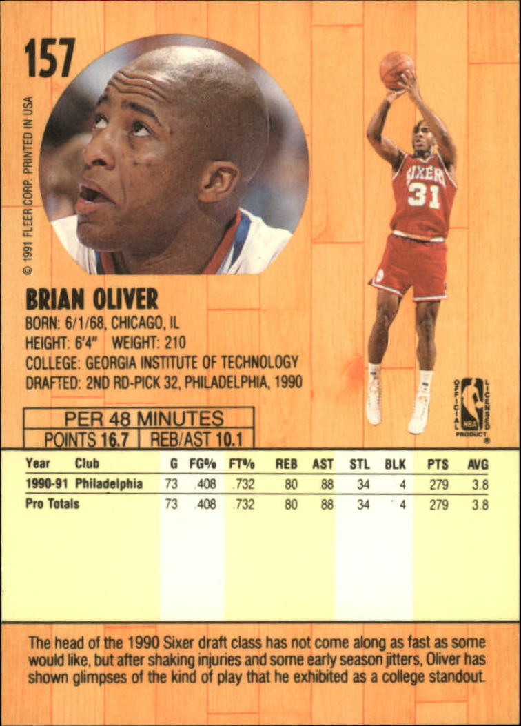 1991-92 Fleer #157 Brian Oliver back image