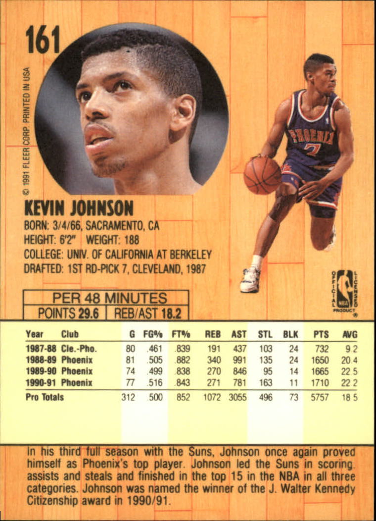 1991-92 Fleer #161 Kevin Johnson back image