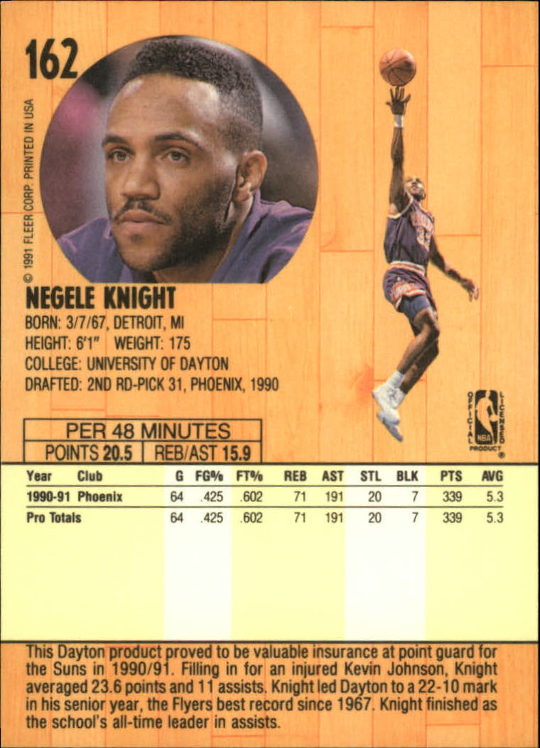 1991-92 Fleer #162 Negele Knight back image