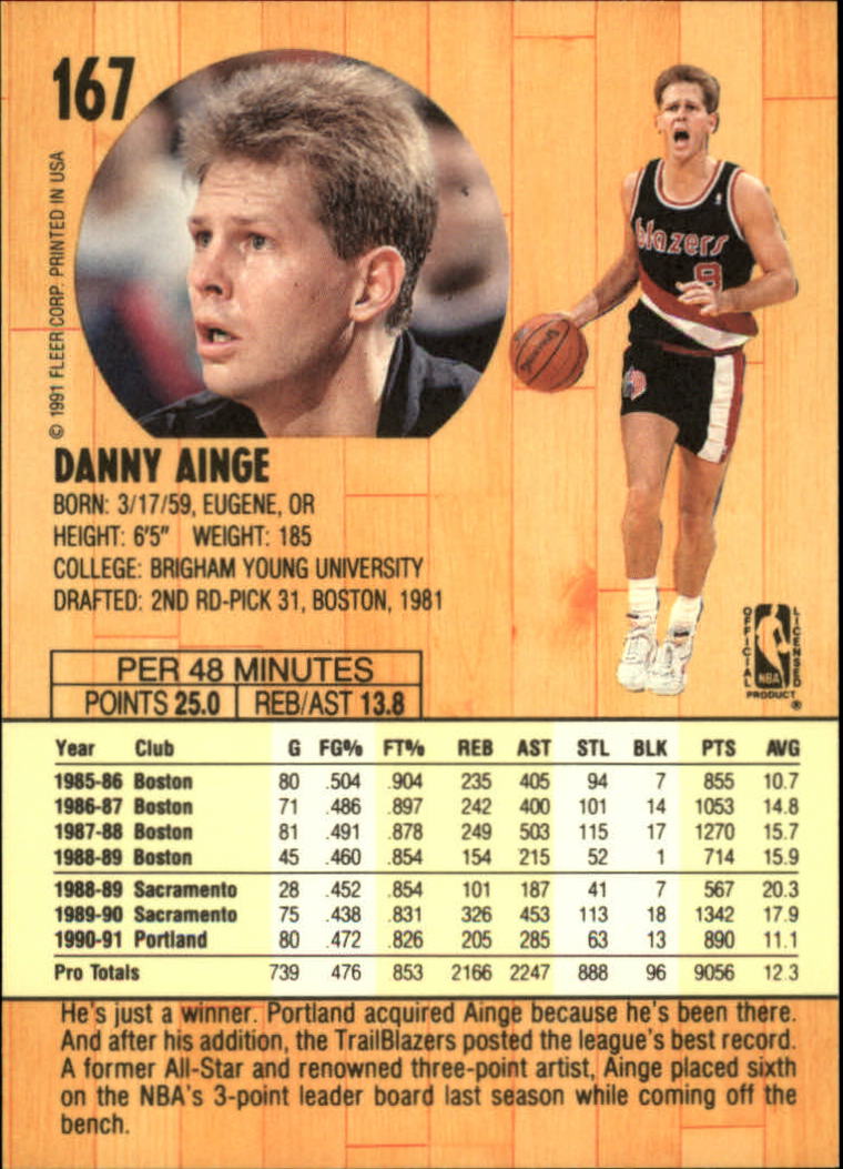 1991-92 Fleer #167 Danny Ainge back image
