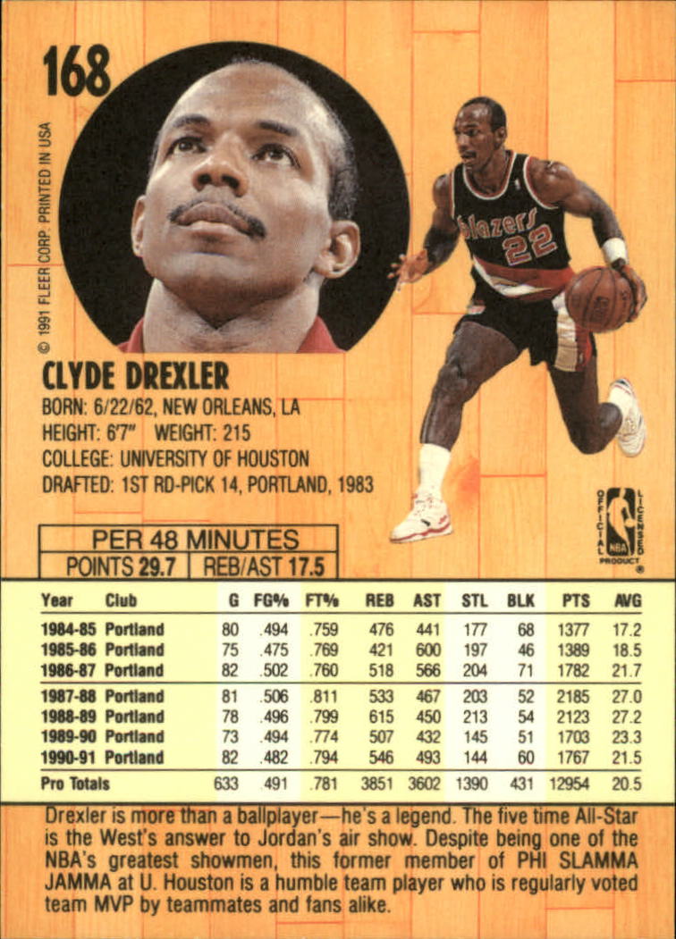 1991-92 Fleer #168 Clyde Drexler back image