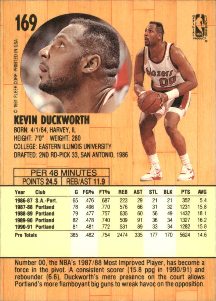 1991-92 Fleer #169 Kevin Duckworth back image