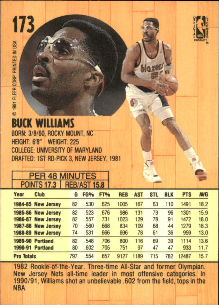 1991-92 Fleer #173 Buck Williams back image