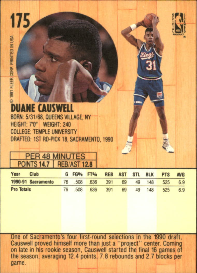 1991-92 Fleer #175 Duane Causwell back image