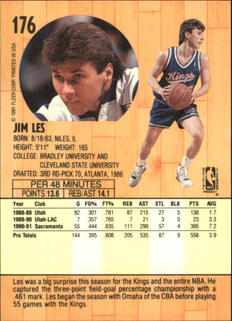 1991-92 Fleer #176 Jim Les RC back image