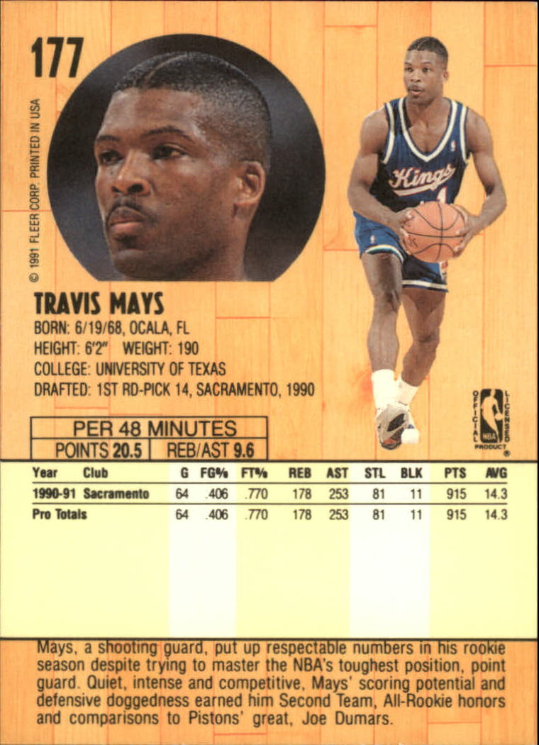 1991-92 Fleer #177 Travis Mays back image