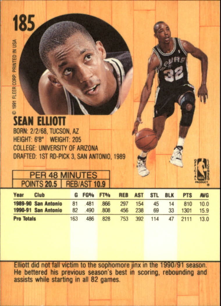 1991-92 Fleer #185 Sean Elliott back image