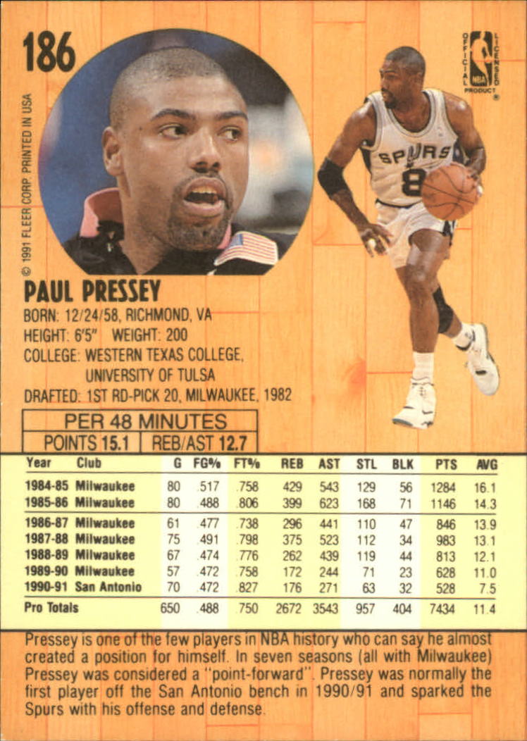 1991-92 Fleer #186 Paul Pressey back image